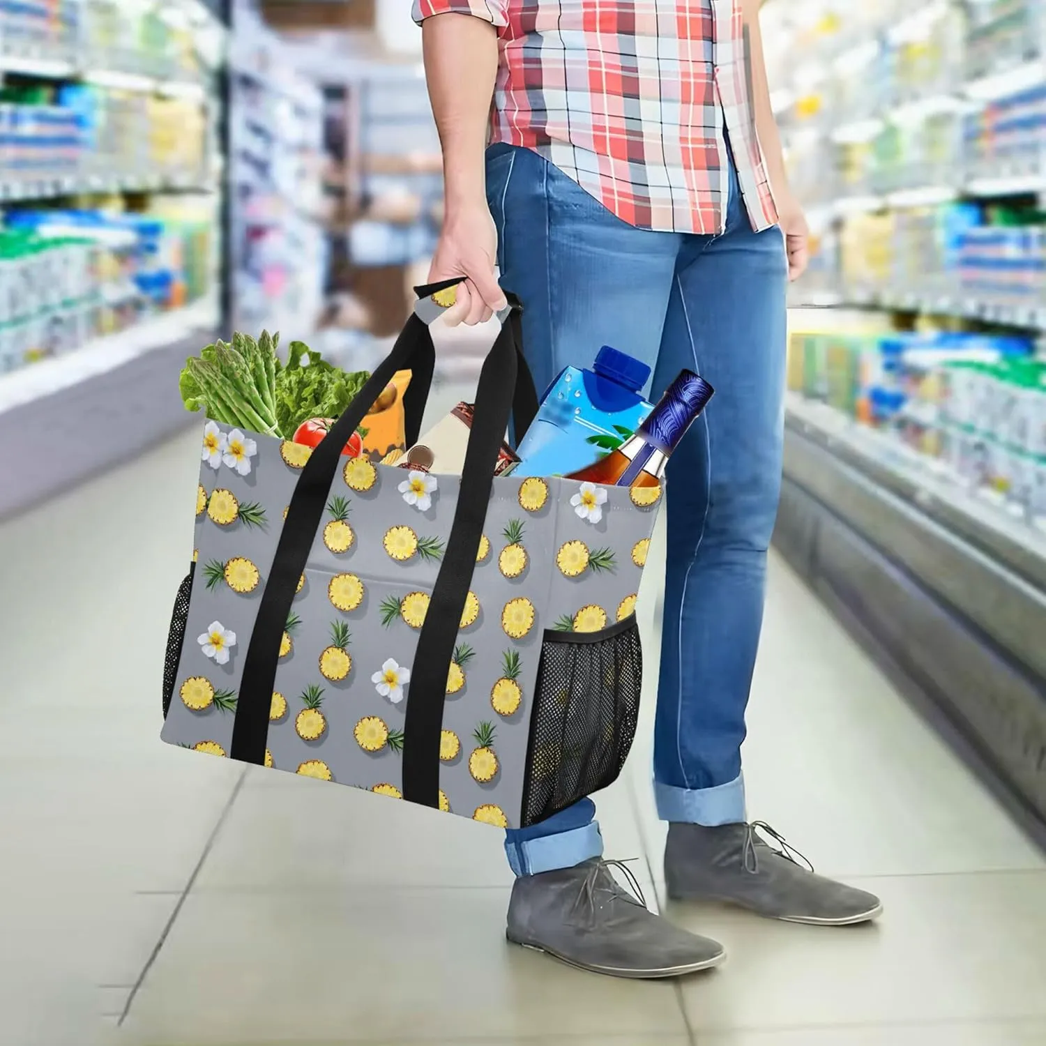 KLL Utility Bags And Totes with Handles Collapsable Waterproof Reusable Grocery Bag