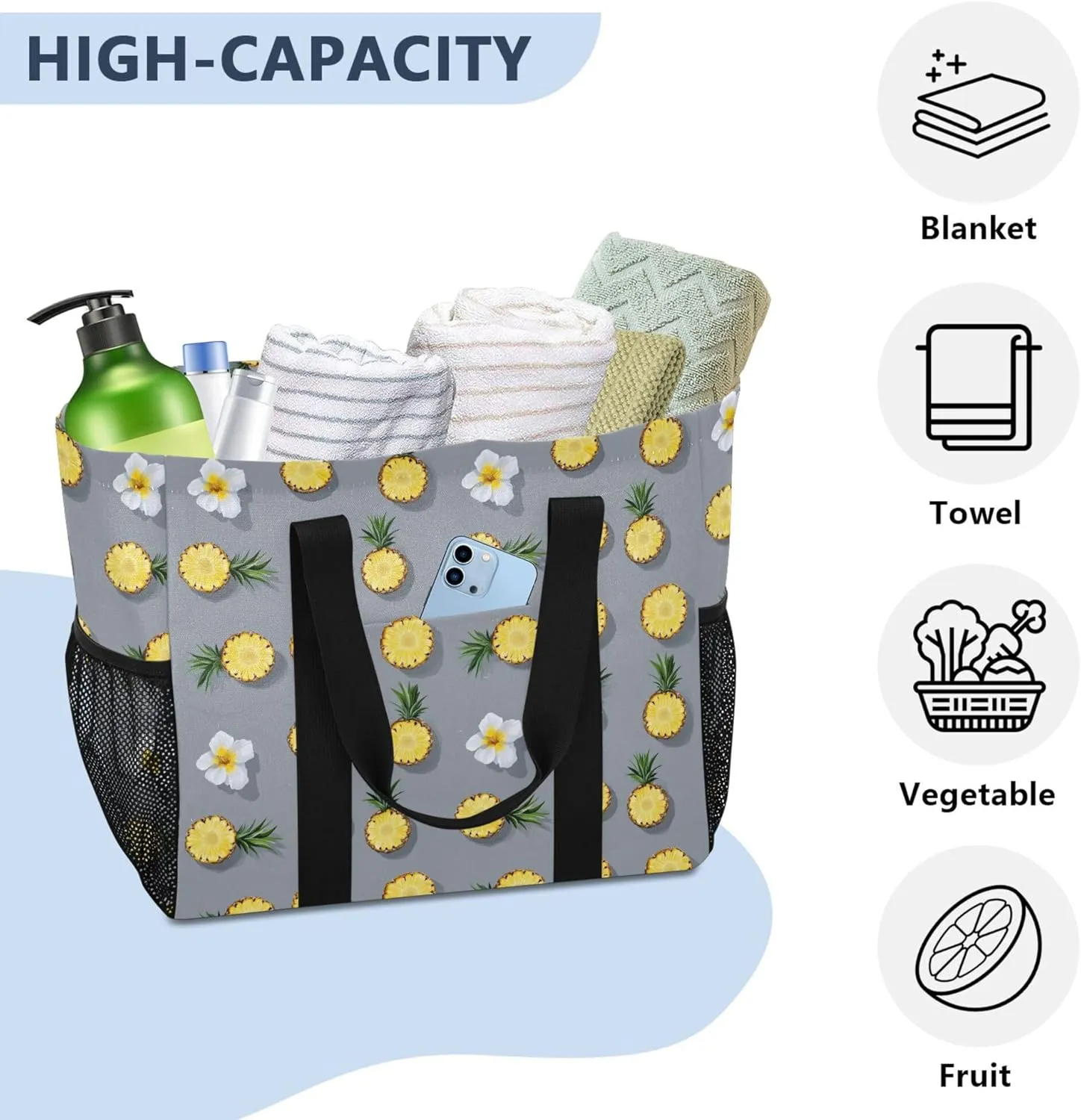 KLL Utility Bags And Totes with Handles Collapsable Waterproof Reusable Grocery Bag