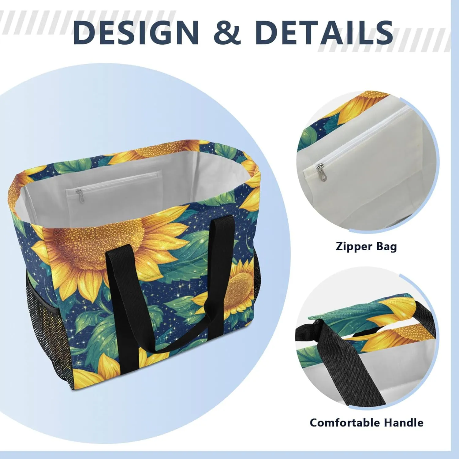 KLL Utility Beach Tote with Handles Foldable With Pockets Car Totes