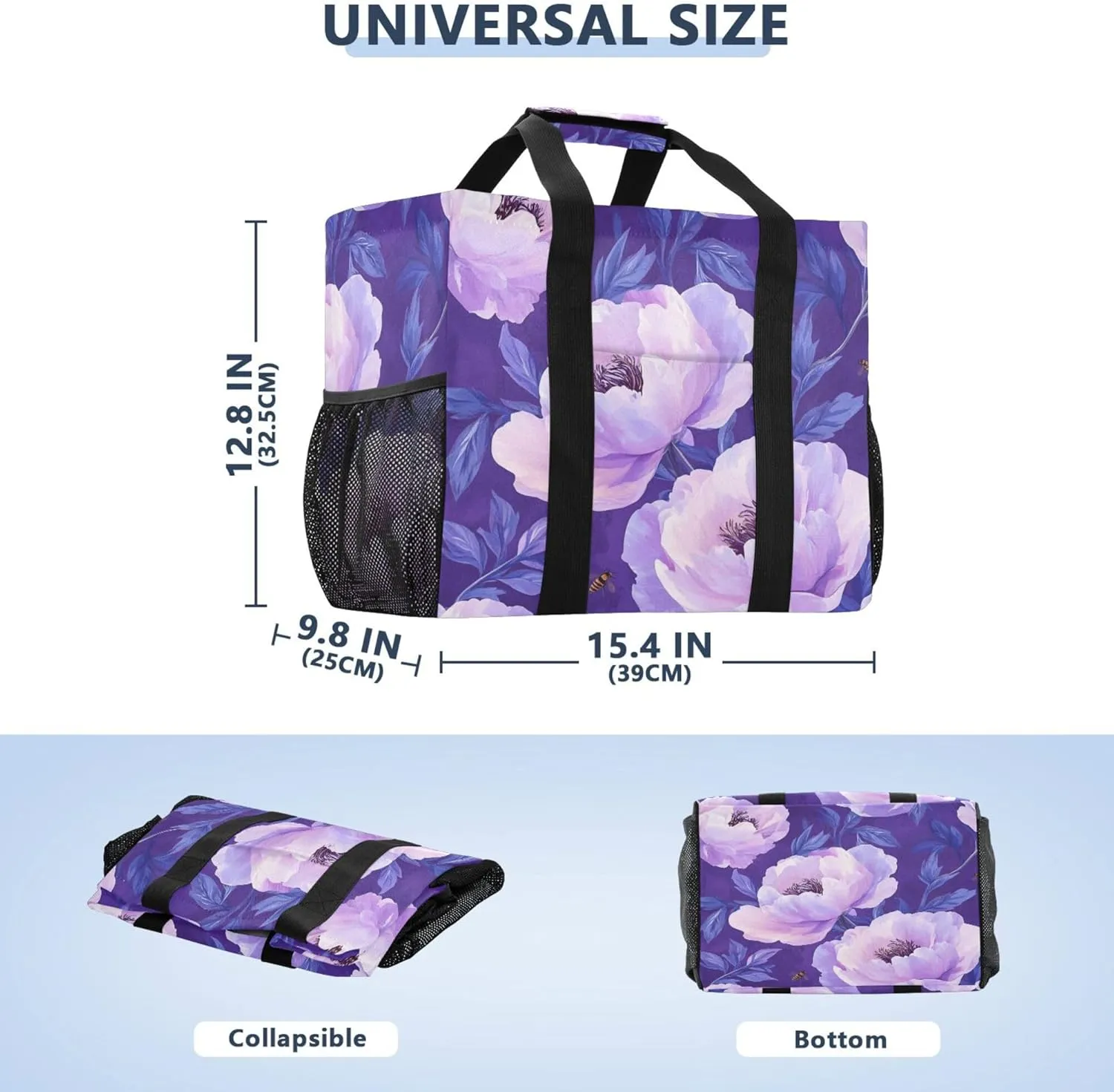 KLL Utility Beach Tote with Handles Foldable With Pockets Car Totes