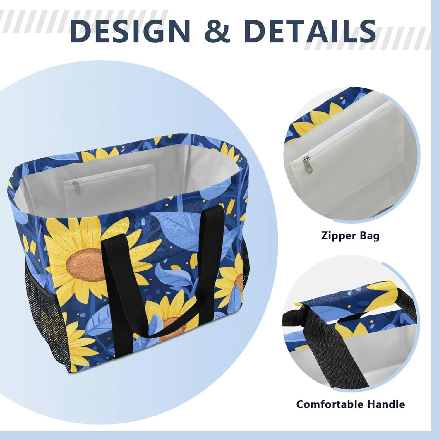 KLL Utility Beach Tote with Handles Foldable With Pockets Car Totes