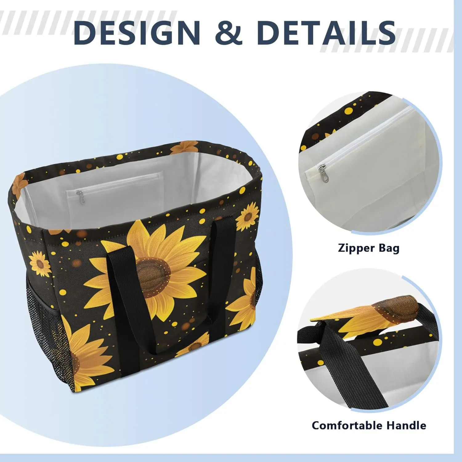 KLL Utility Beach Tote with Handles Foldable With Pockets Car Totes
