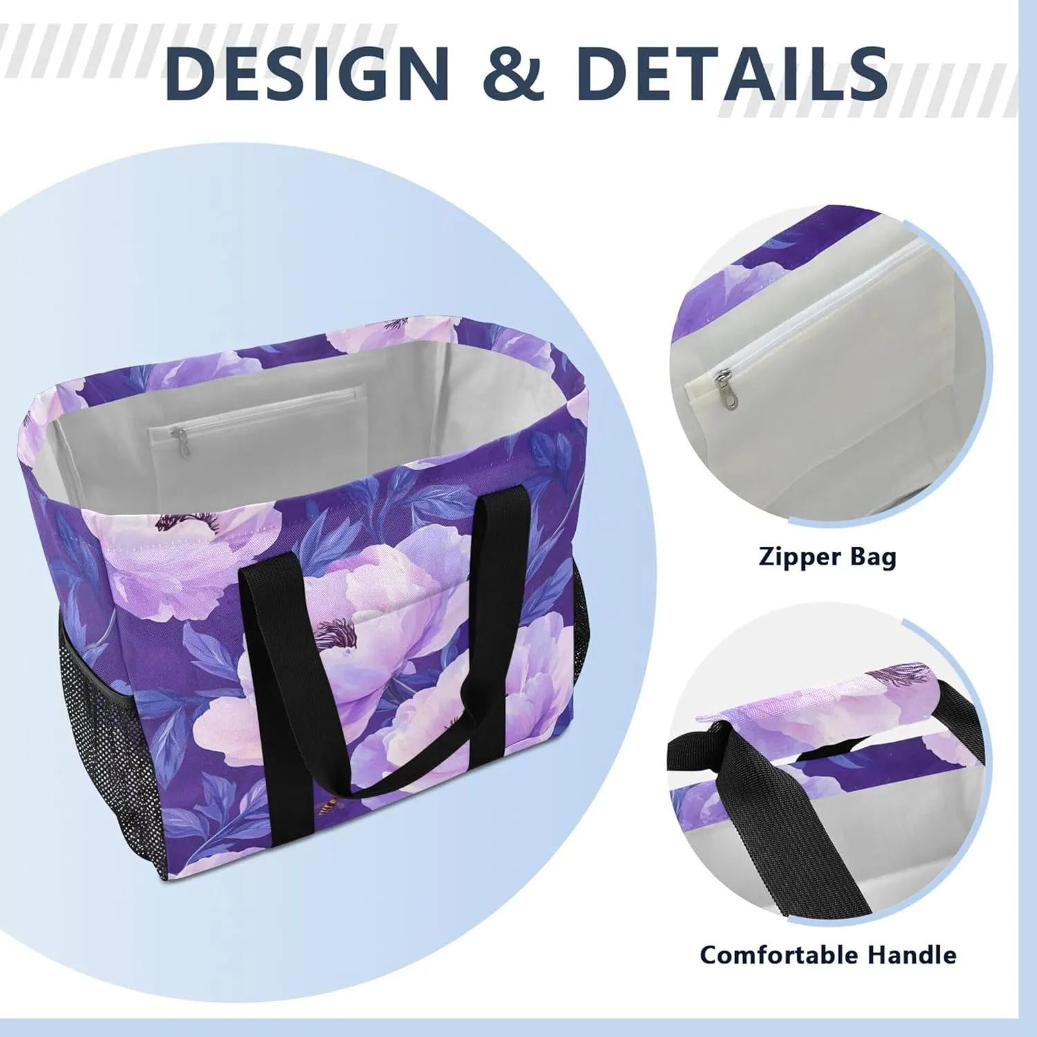KLL Utility Beach Tote with Handles Foldable With Pockets Car Totes