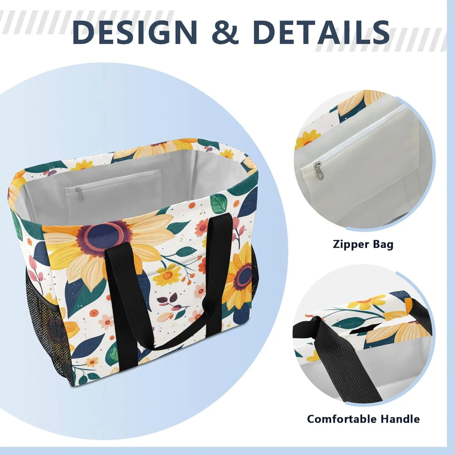 KLL Utility Beach Tote with Handles Foldable With Pockets Car Totes