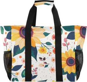 KLL Utility Beach Tote with Handles Foldable With Pockets Car Totes
