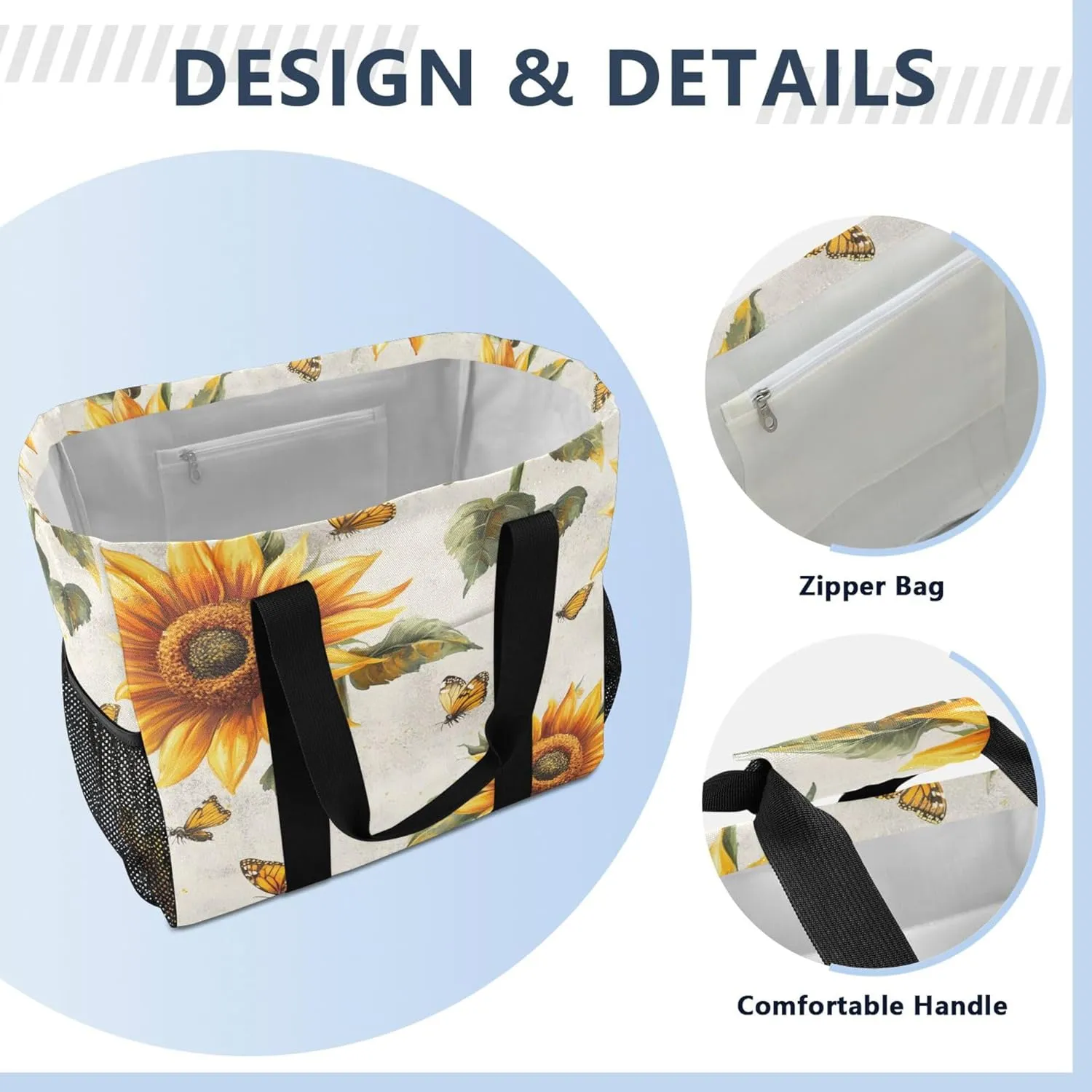 KLL Utility Totes Canvas Foldable With Compartments Resuable Grocery Bags