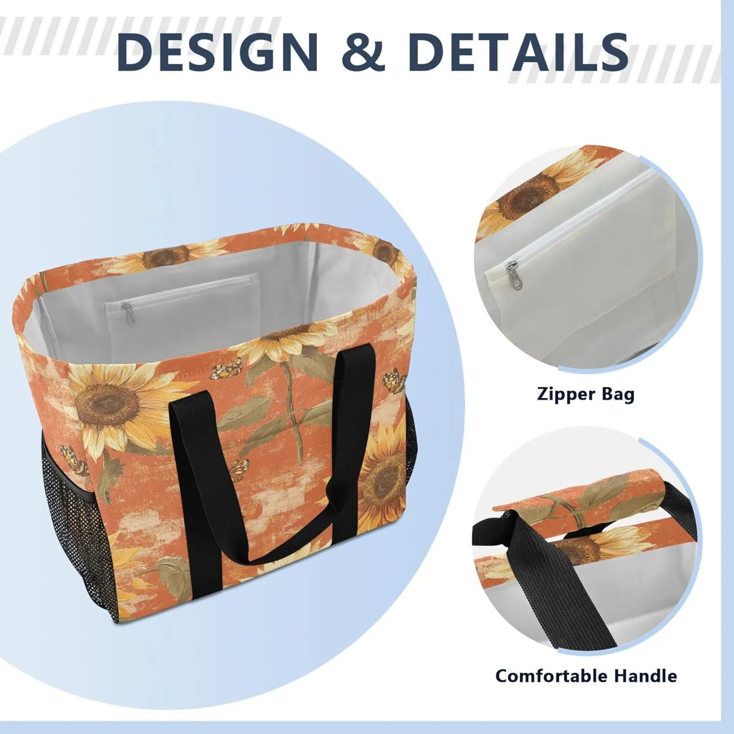KLL Utility Totes Canvas Foldable With Compartments Resuable Grocery Bags