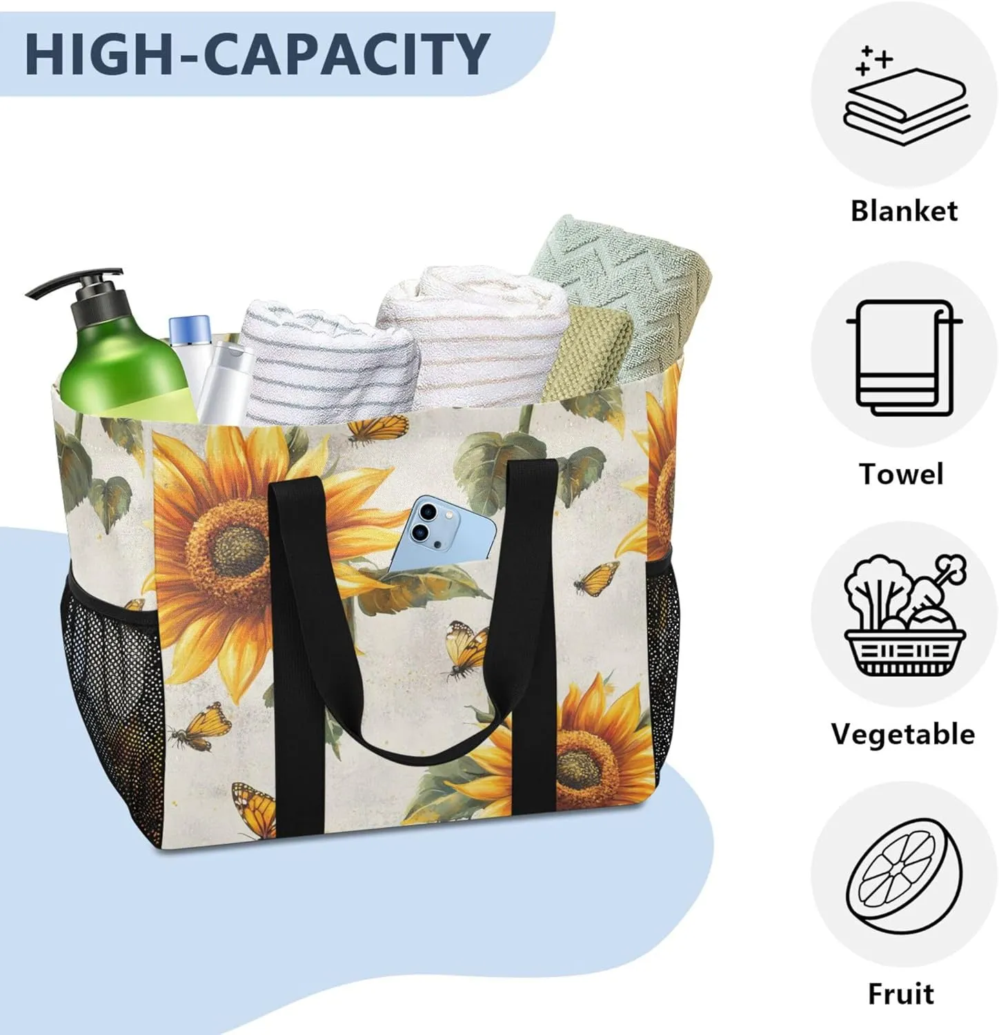 KLL Utility Totes Canvas Foldable With Compartments Resuable Grocery Bags