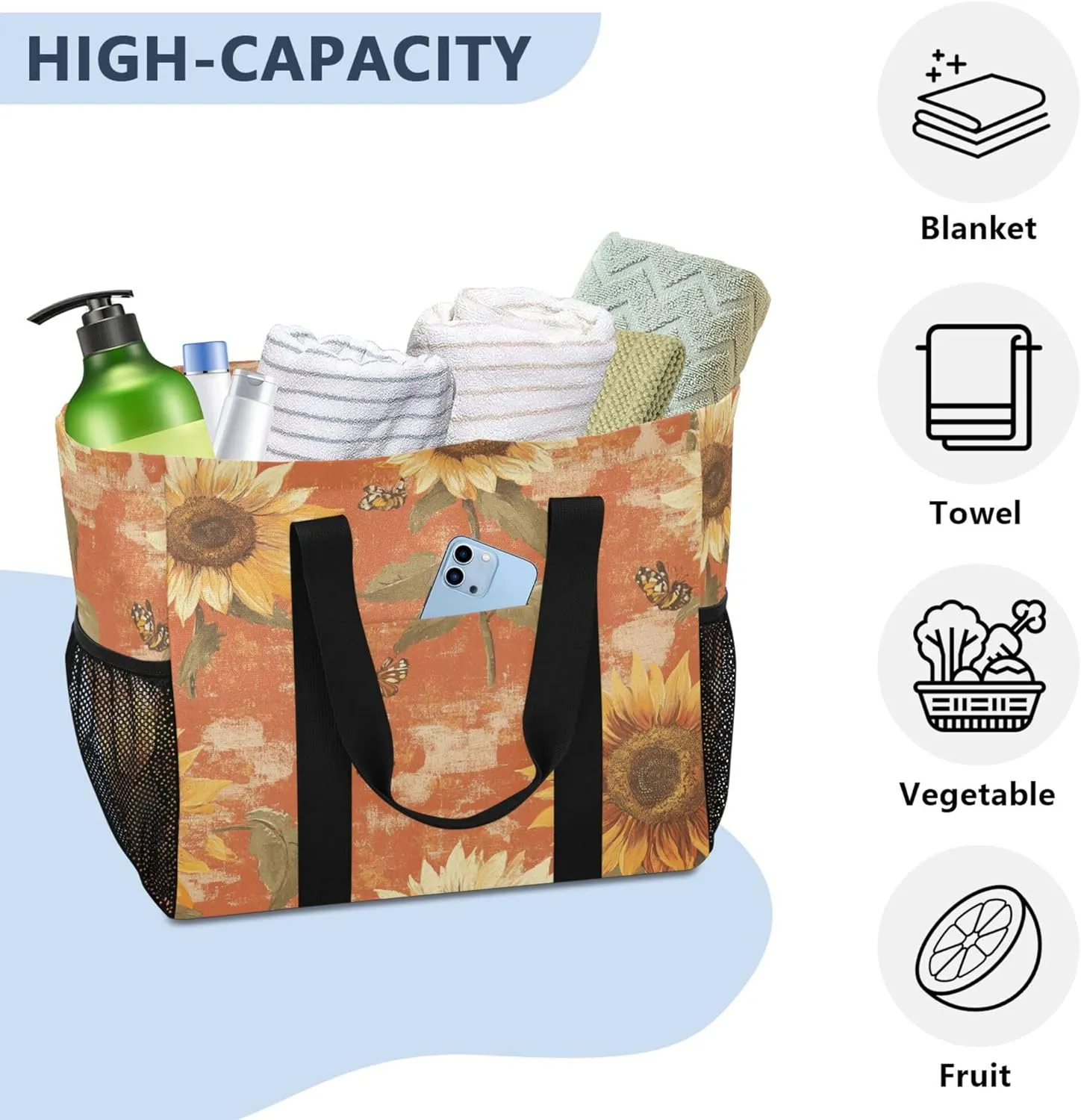 KLL Utility Totes Canvas Foldable With Compartments Resuable Grocery Bags