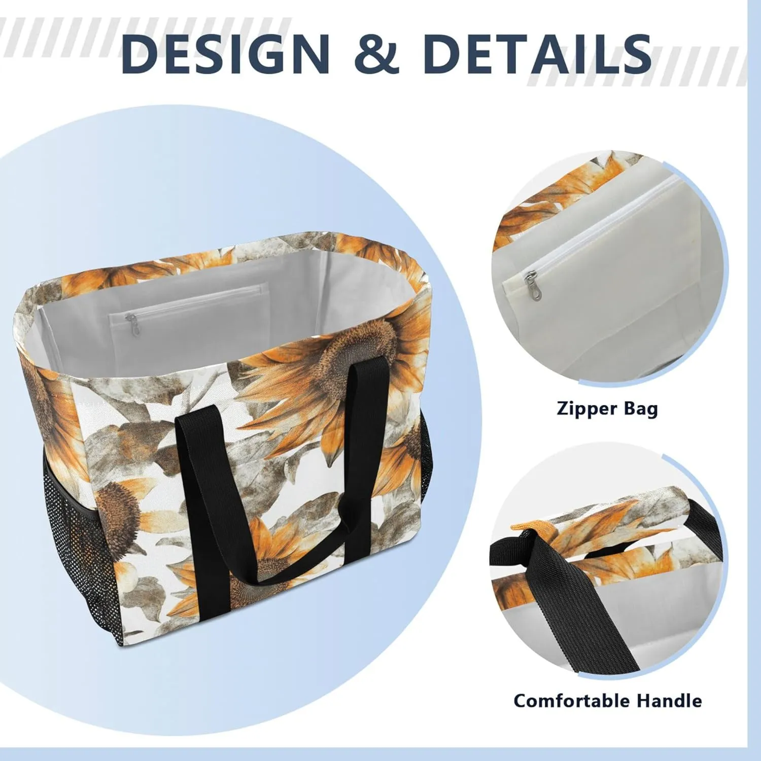 KLL Utility Totes Canvas Foldable With Compartments Resuable Grocery Bags