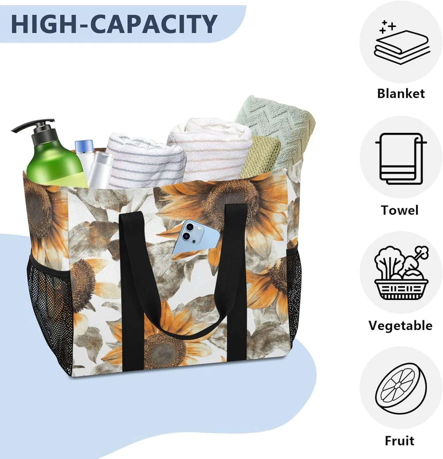 KLL Utility Totes Canvas Foldable With Compartments Resuable Grocery Bags