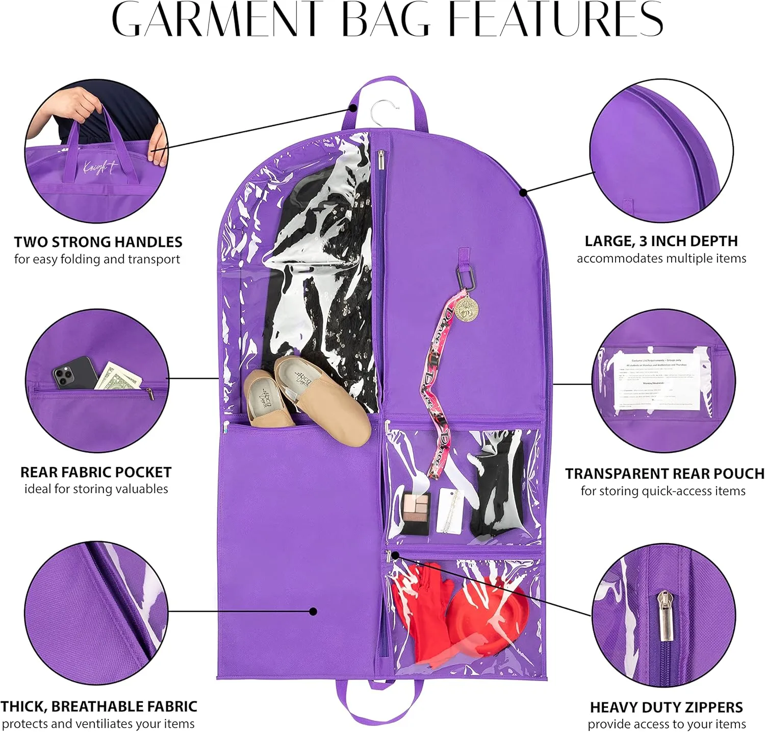 Knight Bag Company- 40 inch Garment Bag with PVC Pouches