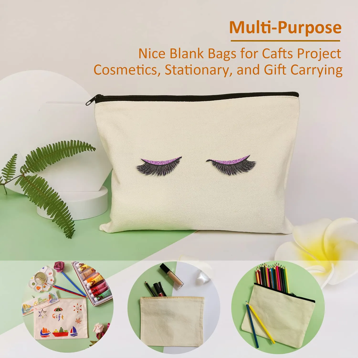 Koolmox Canvas Pouch with Zipper Bulk, 30 pcs 9x7'' Cosmetic Bag Multipurpose Makeup Bag with Zipper Canvas Bag Large Travel Toiletry Pouch DIY Craft Purse Pencil Bag, Blank Beige