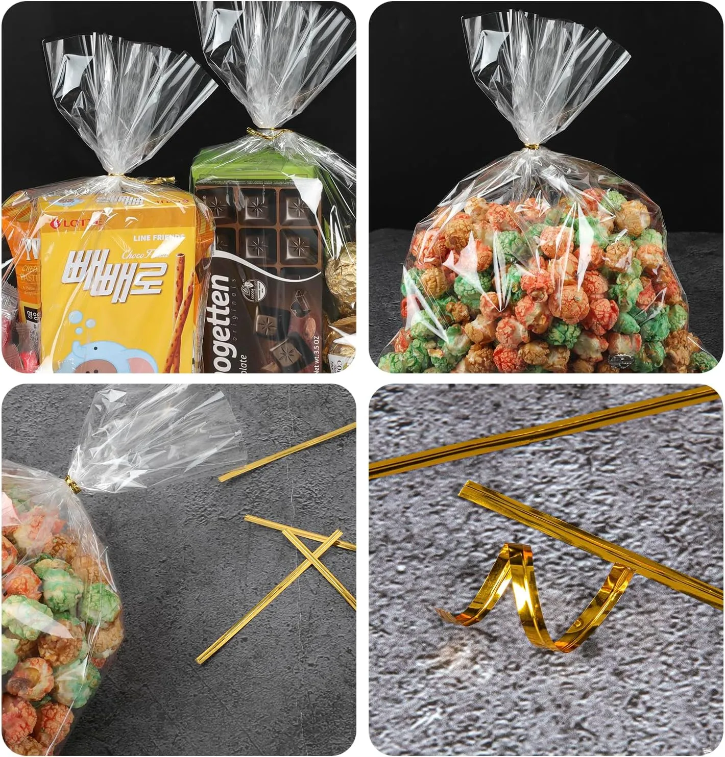 Labeol 150pcs Cellophane Treat Bags 9x12 with Ties - Clear Gift, Candy, Cookie Packaging for Parties, Favor, Easter