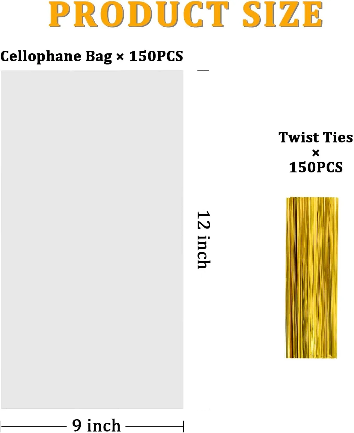 Labeol 150pcs Cellophane Treat Bags 9x12 with Ties - Clear Gift, Candy, Cookie Packaging for Parties, Favor, Easter