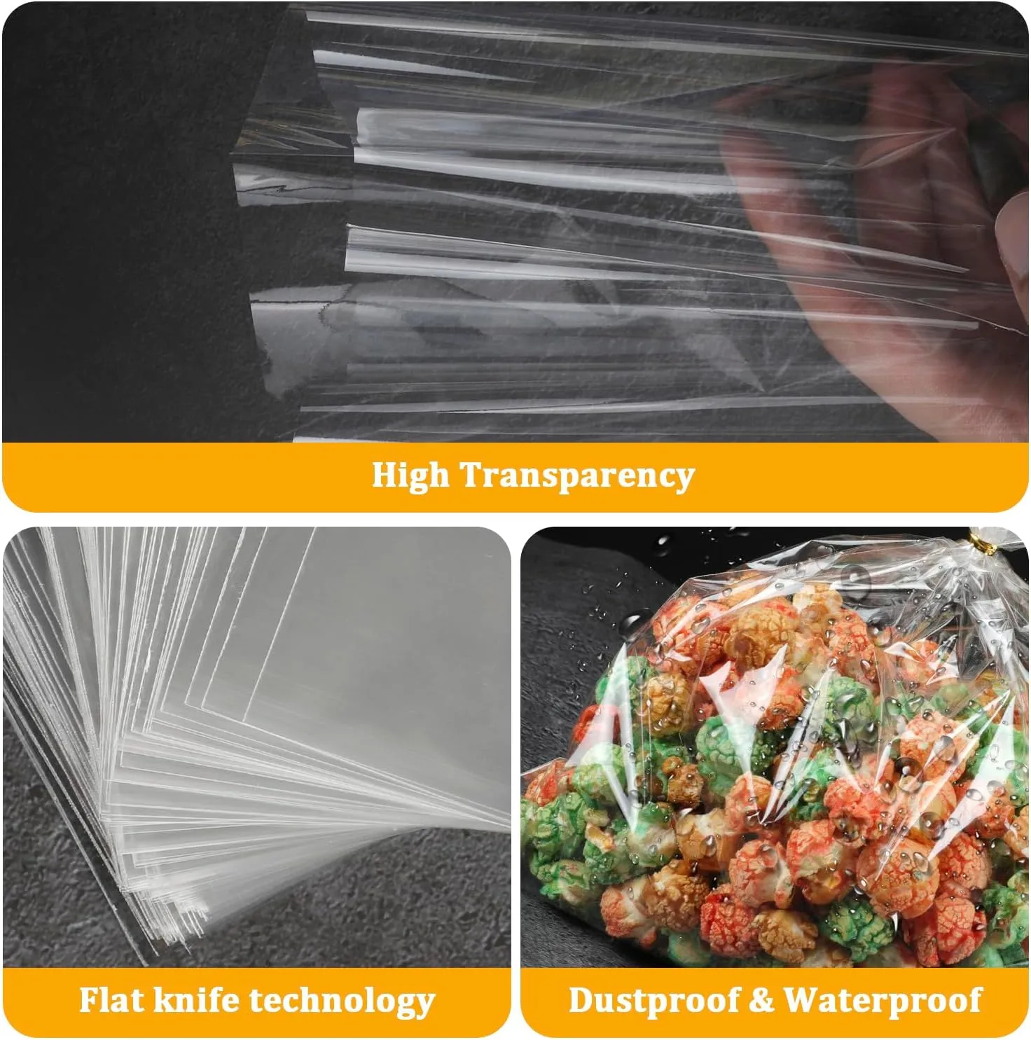 Labeol 150pcs Cellophane Treat Bags 9x12 with Ties - Clear Gift, Candy, Cookie Packaging for Parties, Favor, Easter
