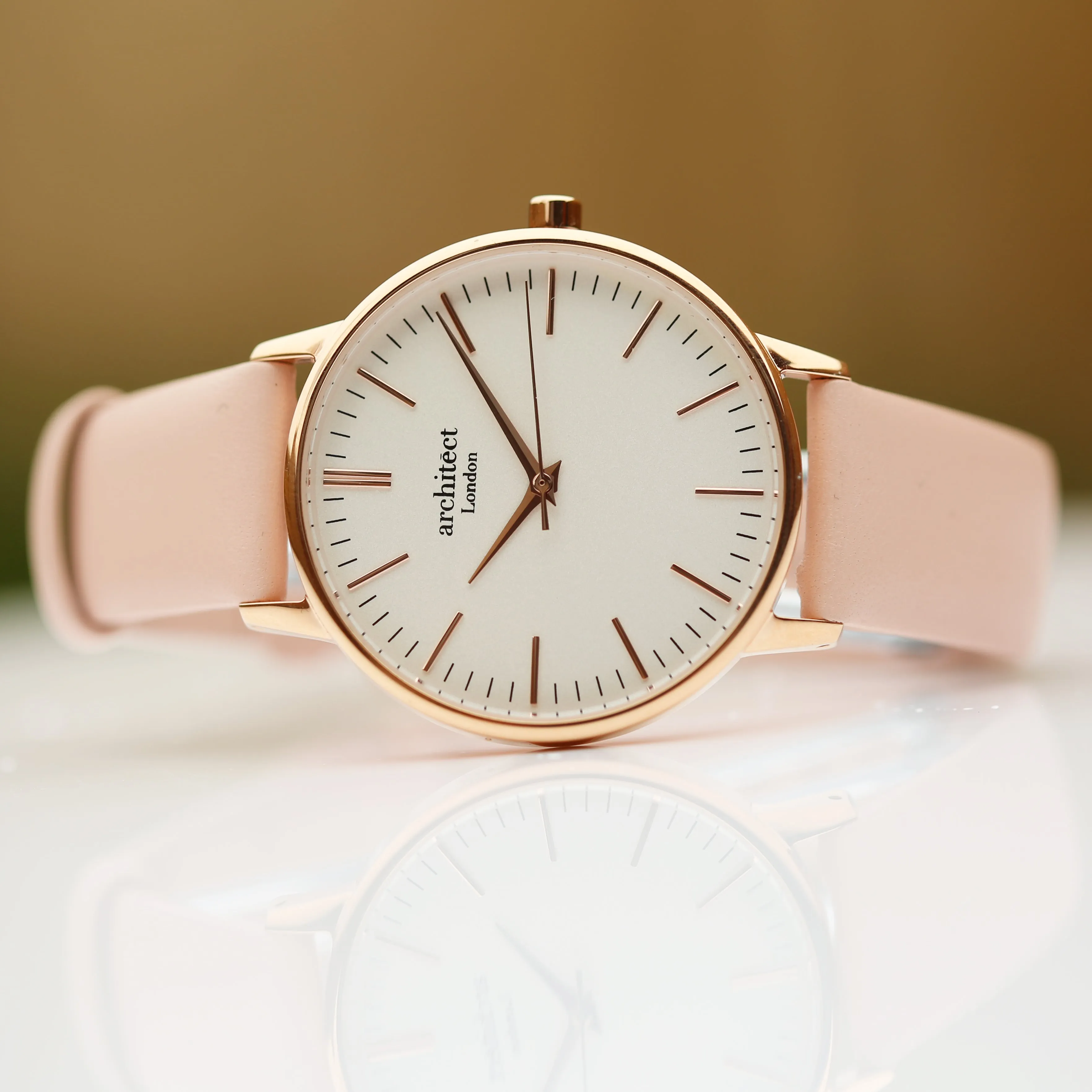 Ladies Archiect Blanc - Modern Font Engraving, Light Pink Strap