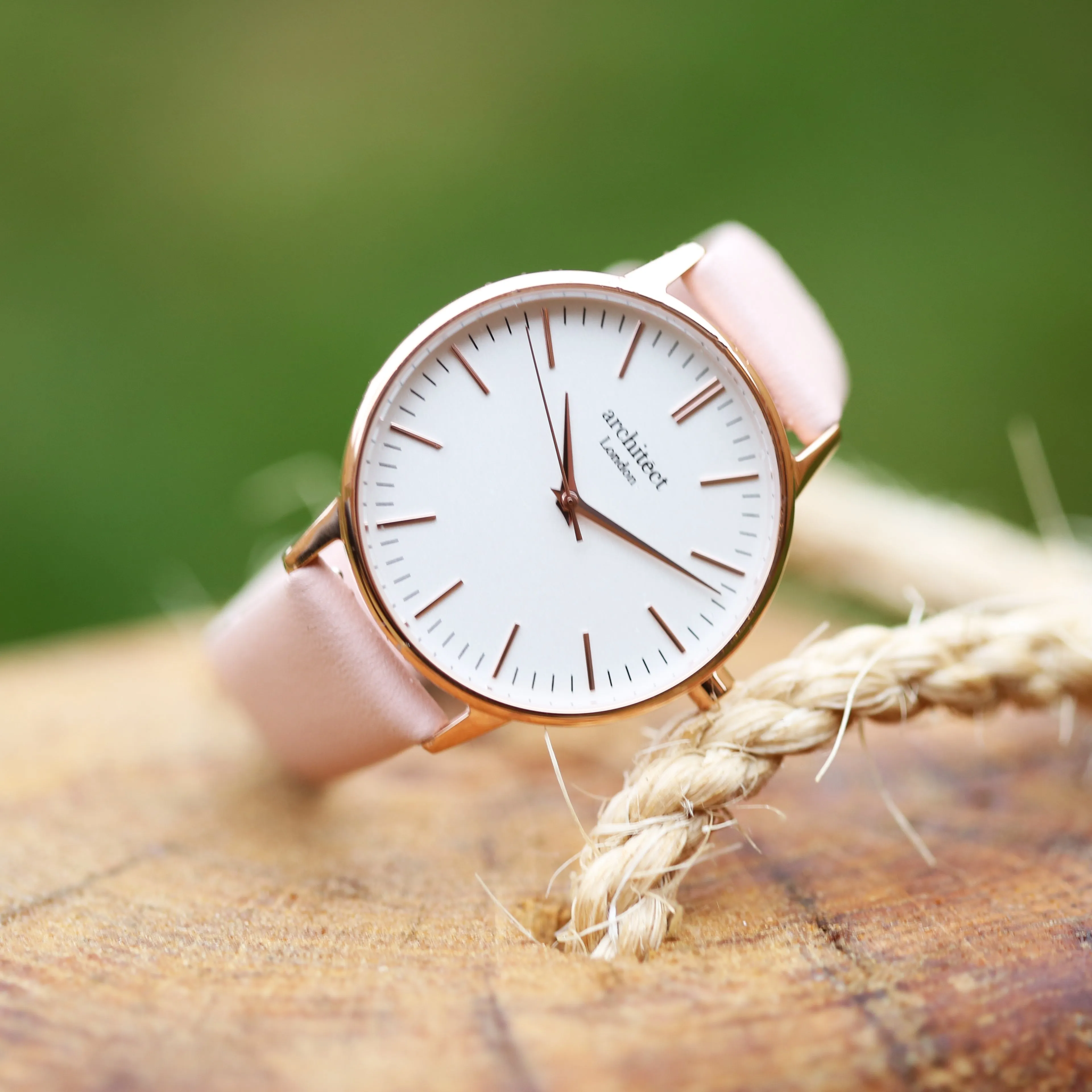 Ladies Archiect Blanc - Modern Font Engraving, Light Pink Strap