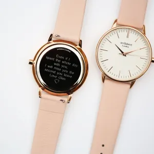 Ladies Archiect Blanc - Modern Font Engraving, Light Pink Strap