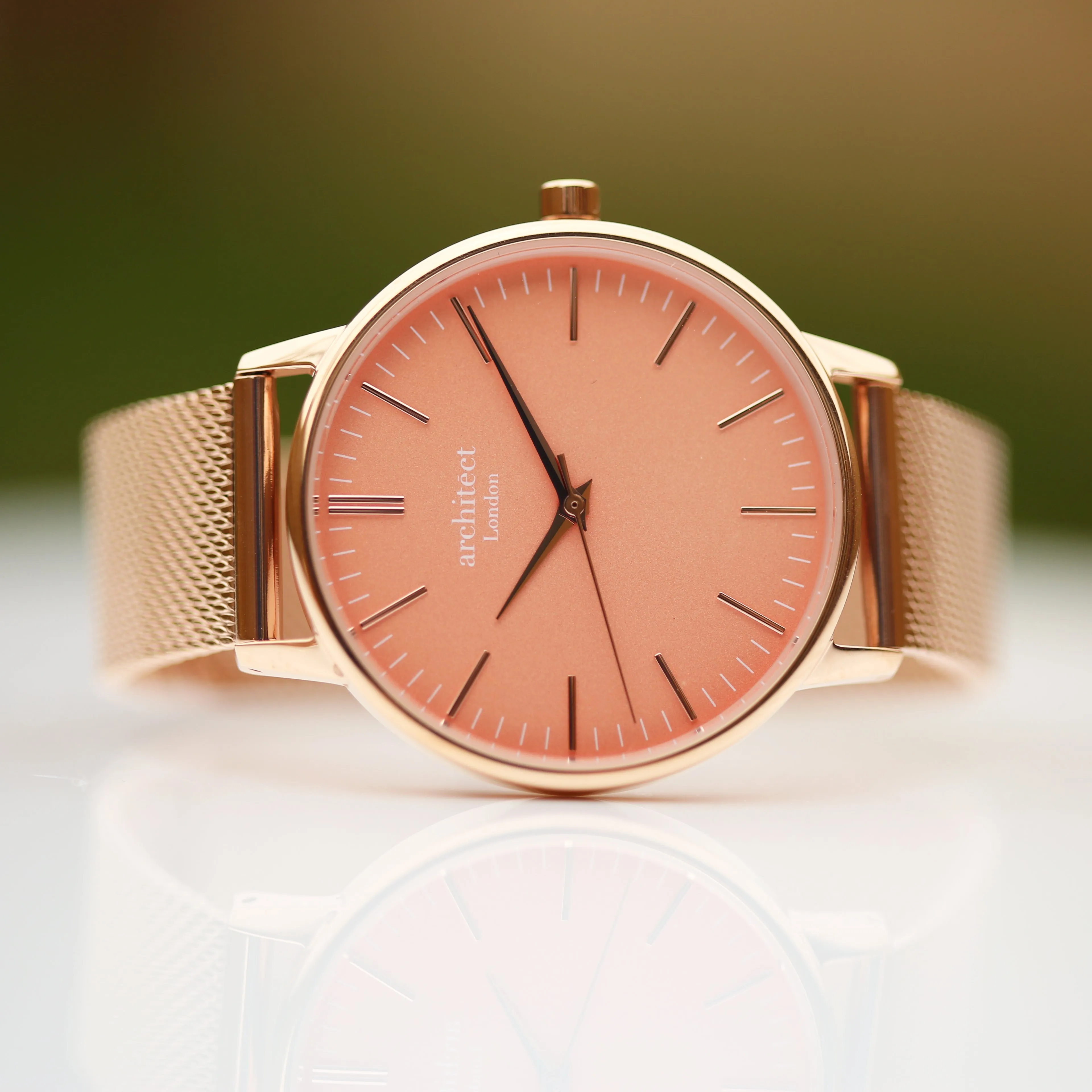Ladies Archiect Coral - Handwriting Engraving, Rose Gold Mesh Strap