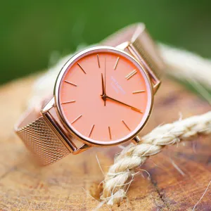 Ladies Archiect Coral - Handwriting Engraving, Rose Gold Mesh Strap