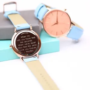 Ladies Archiect Coral - Modern Font Engraving, Light Blue Strap