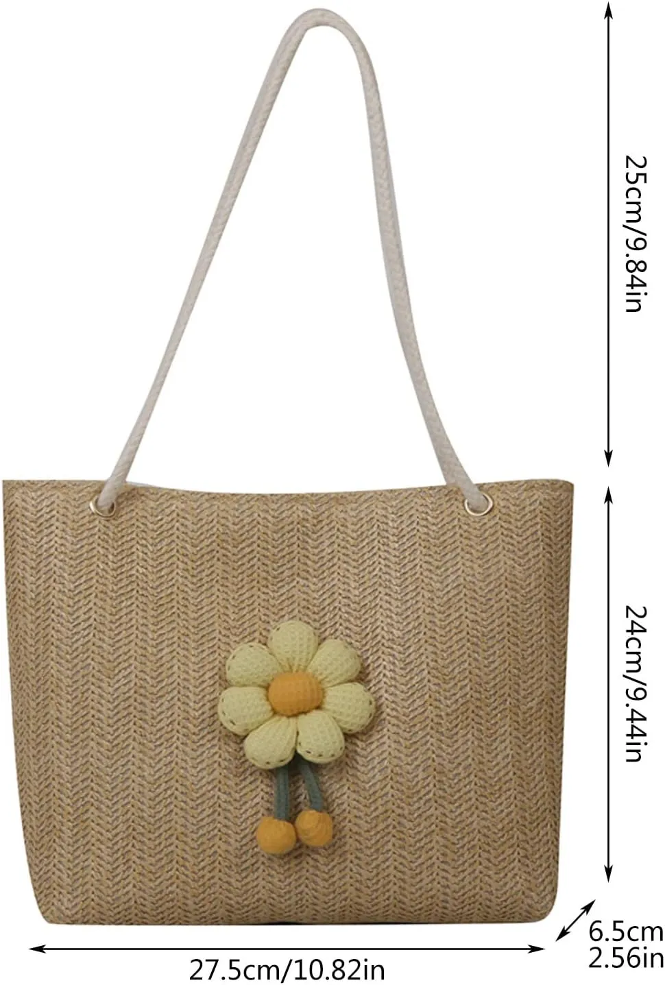 Ladies Shoulder Bag Leisure Holiday Large Capacity Straw Braided Bag Simple Woven Shoulder Bags for (Khaki, One Size)