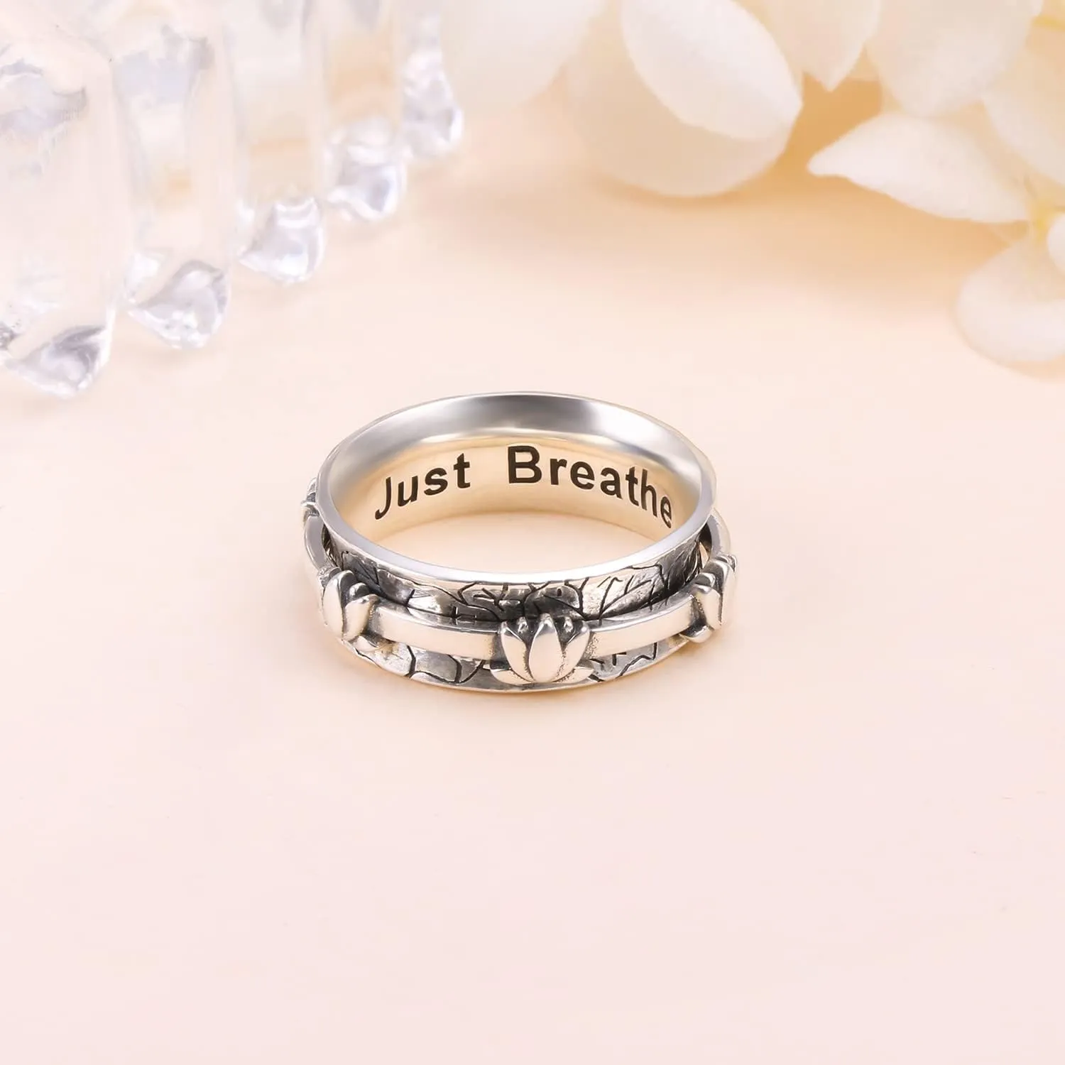 Ladytree Anxiety Relieve Rings 925 Sterling Silver Spinner Fidget Ring Worry Stress Relieving Boredom ADHD Autism Ring Platinum Plated Jewelry Birthday Gifts for Women Men