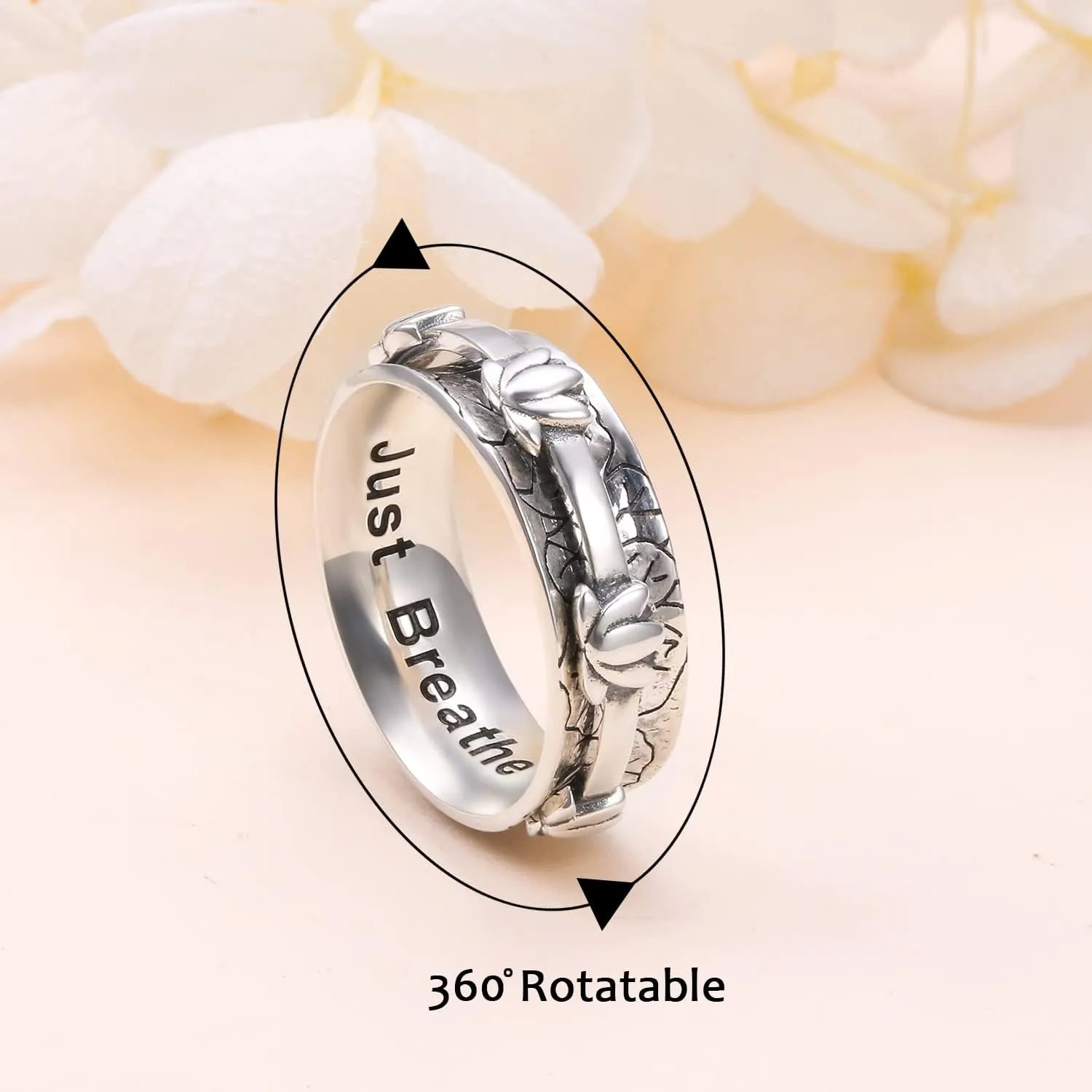 Ladytree Anxiety Relieve Rings 925 Sterling Silver Spinner Fidget Ring Worry Stress Relieving Boredom ADHD Autism Ring Platinum Plated Jewelry Birthday Gifts for Women Men
