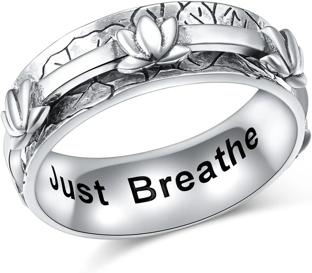 Ladytree Anxiety Relieve Rings 925 Sterling Silver Spinner Fidget Ring Worry Stress Relieving Boredom ADHD Autism Ring Platinum Plated Jewelry Birthday Gifts for Women Men