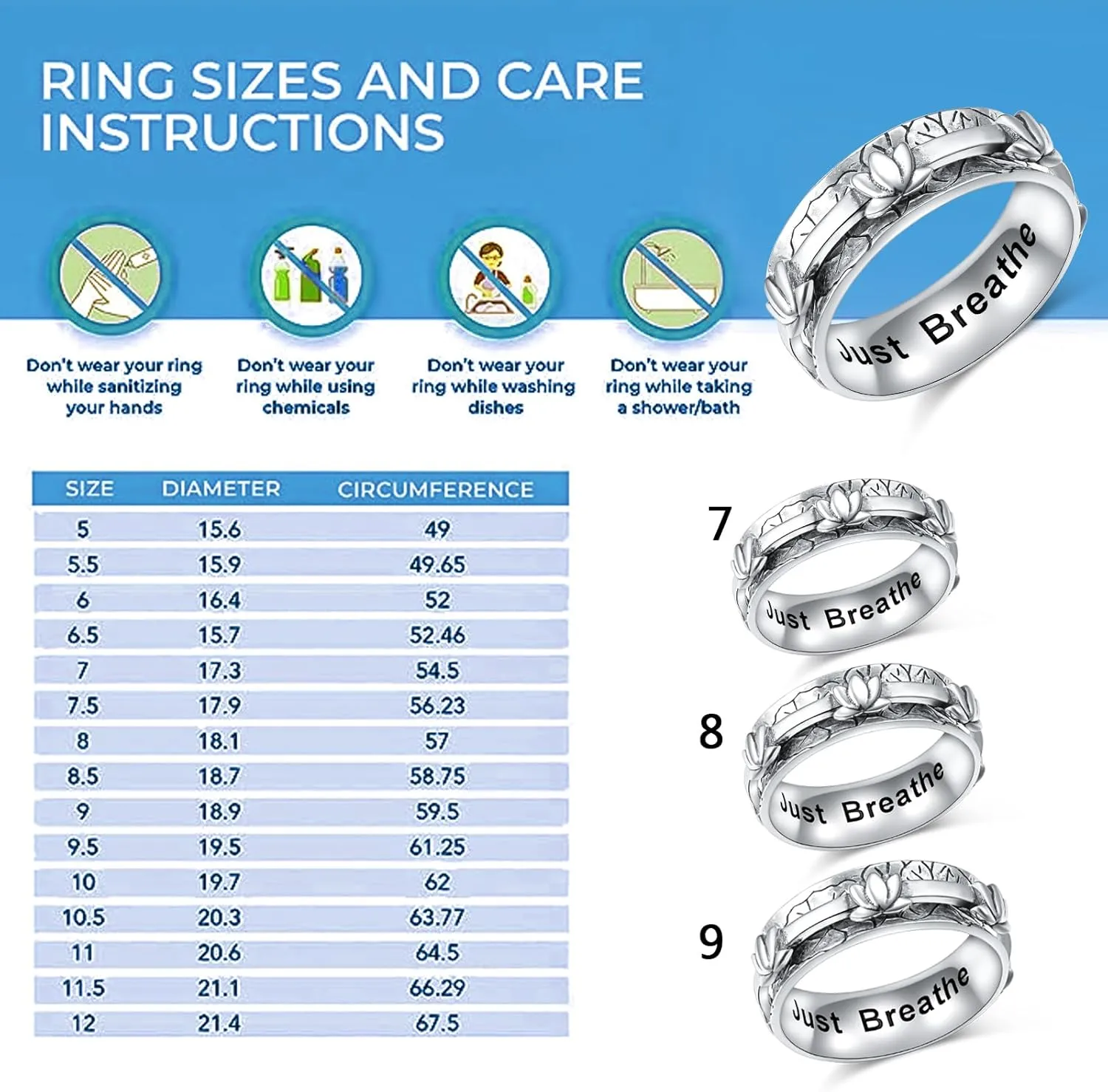 Ladytree Anxiety Relieve Rings 925 Sterling Silver Spinner Fidget Ring Worry Stress Relieving Boredom ADHD Autism Ring Platinum Plated Jewelry Birthday Gifts for Women Men