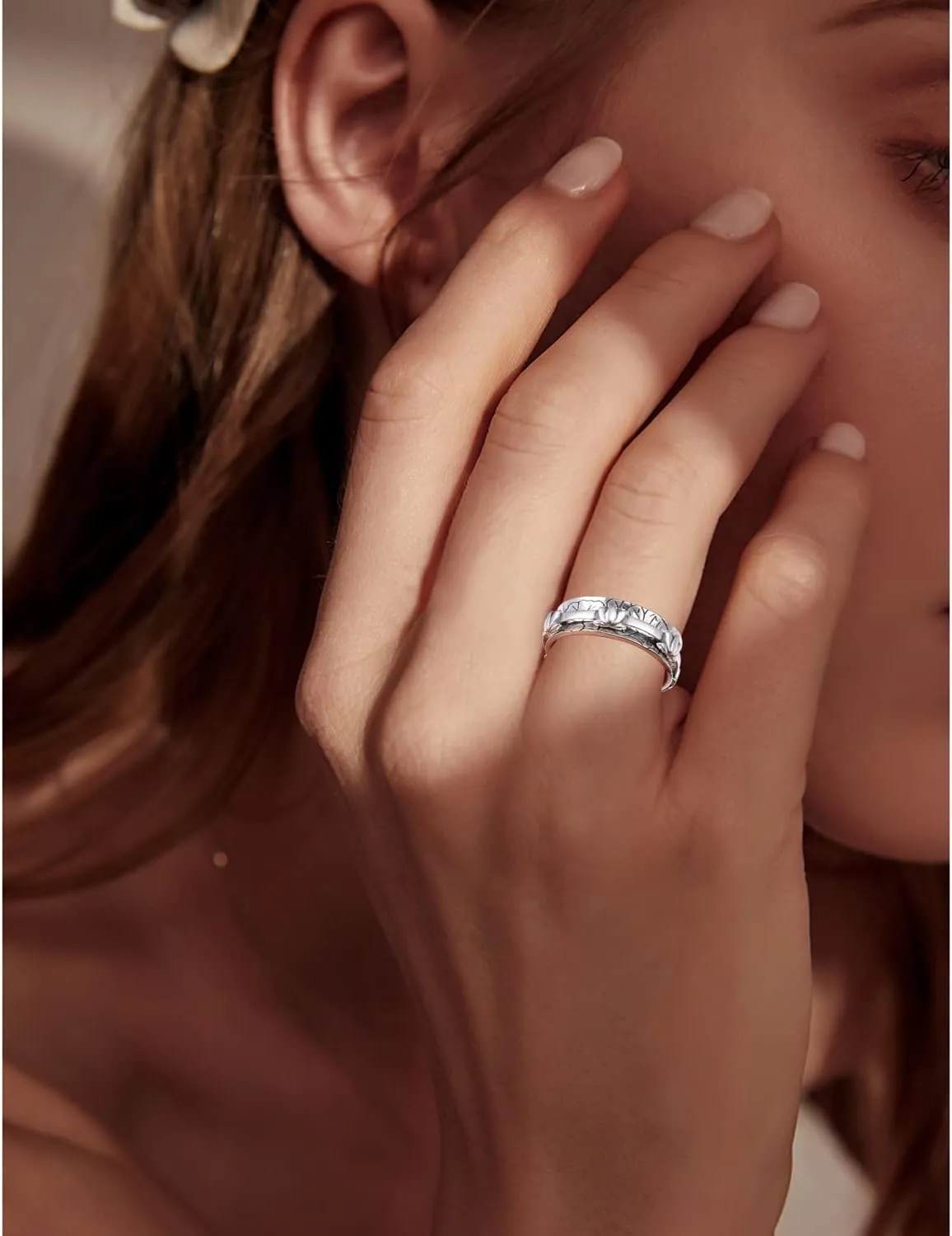 Ladytree Anxiety Relieve Rings 925 Sterling Silver Spinner Fidget Ring Worry Stress Relieving Boredom ADHD Autism Ring Platinum Plated Jewelry Birthday Gifts for Women Men