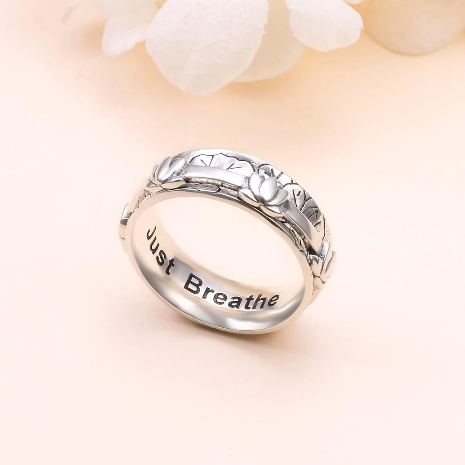 Ladytree Anxiety Relieve Rings 925 Sterling Silver Spinner Fidget Ring Worry Stress Relieving Boredom ADHD Autism Ring Platinum Plated Jewelry Birthday Gifts for Women Men