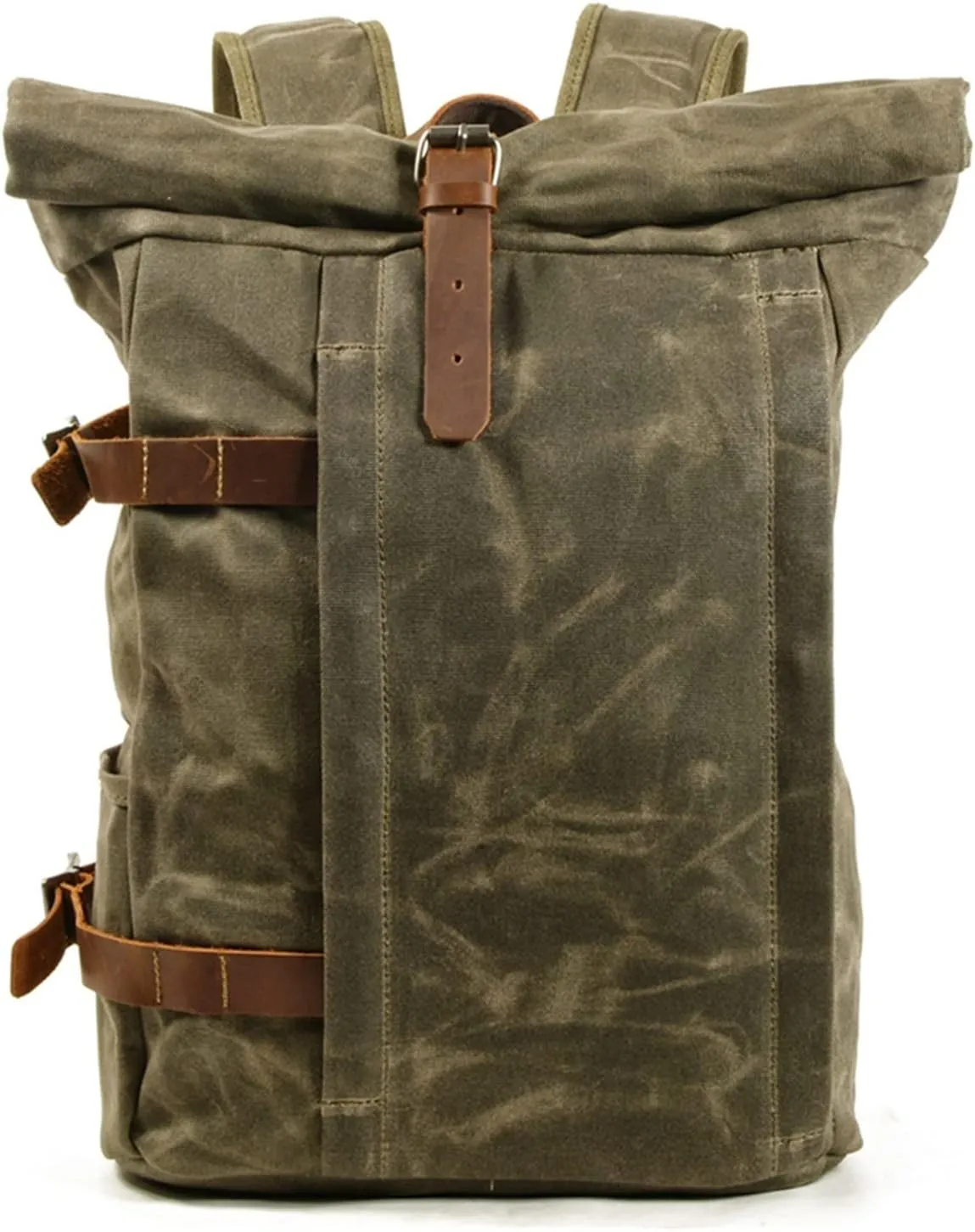 Large Capacity Rucksack Travel Backpack for Men Canvas Bucket Bag Quality Mens Backpacks(Green)