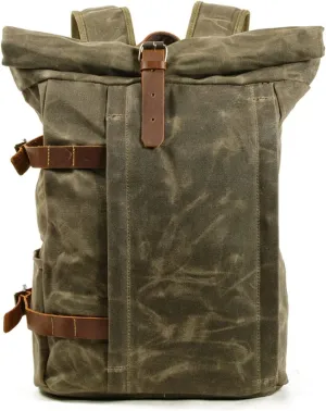 Large Capacity Rucksack Travel Backpack for Men Canvas Bucket Bag Quality Mens Backpacks(Green)