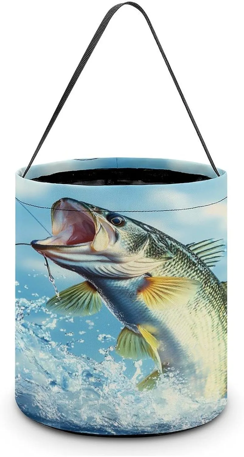 Largemouth Bass Fish Jumping Out Halloween Candy Bag Candy Tote Bucket Gift Bags Party Supplies for Women Men