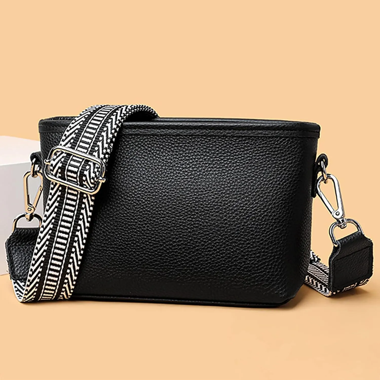Leather Crossbody Bags for Women Crossbody Purses and Handbags Lightweight Pocketbook Womens Elegant Evening Bag(Black)