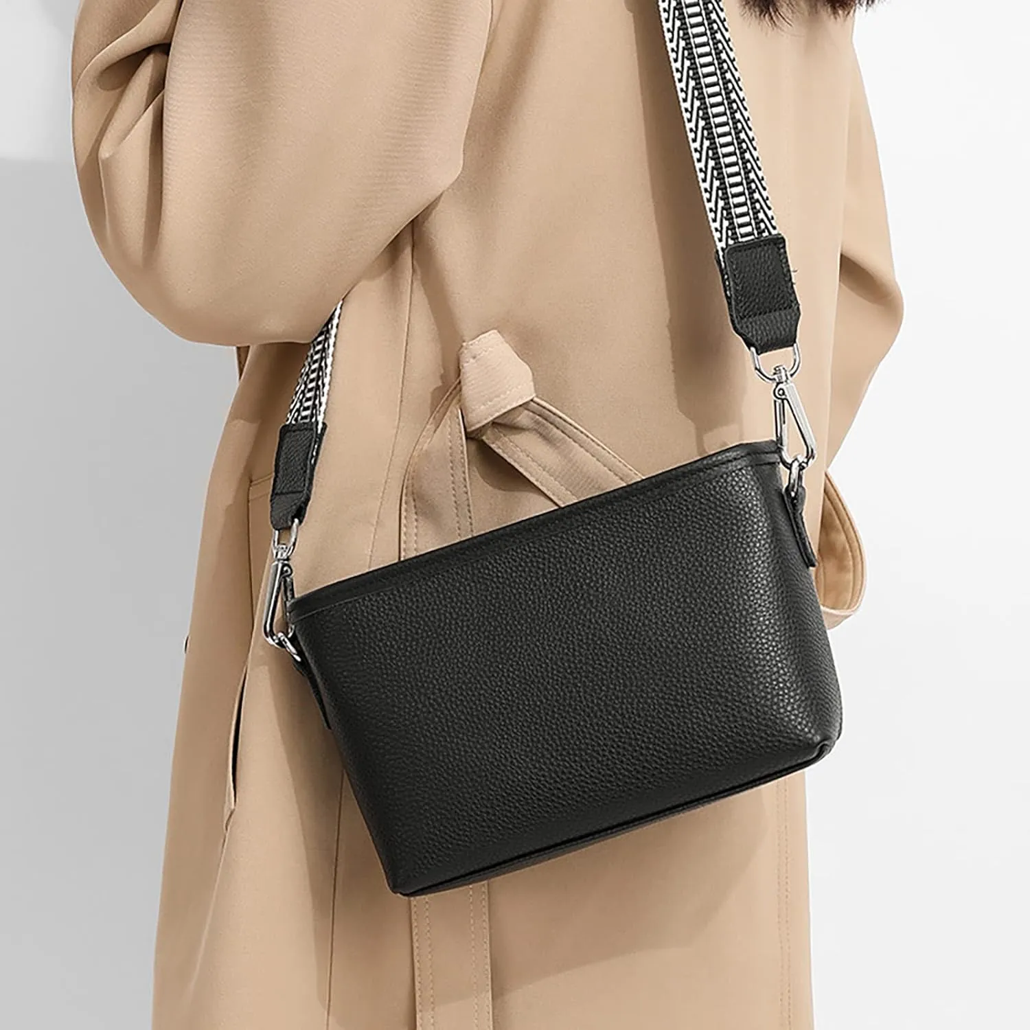 Leather Crossbody Bags for Women Crossbody Purses and Handbags Lightweight Pocketbook Womens Elegant Evening Bag(Black)