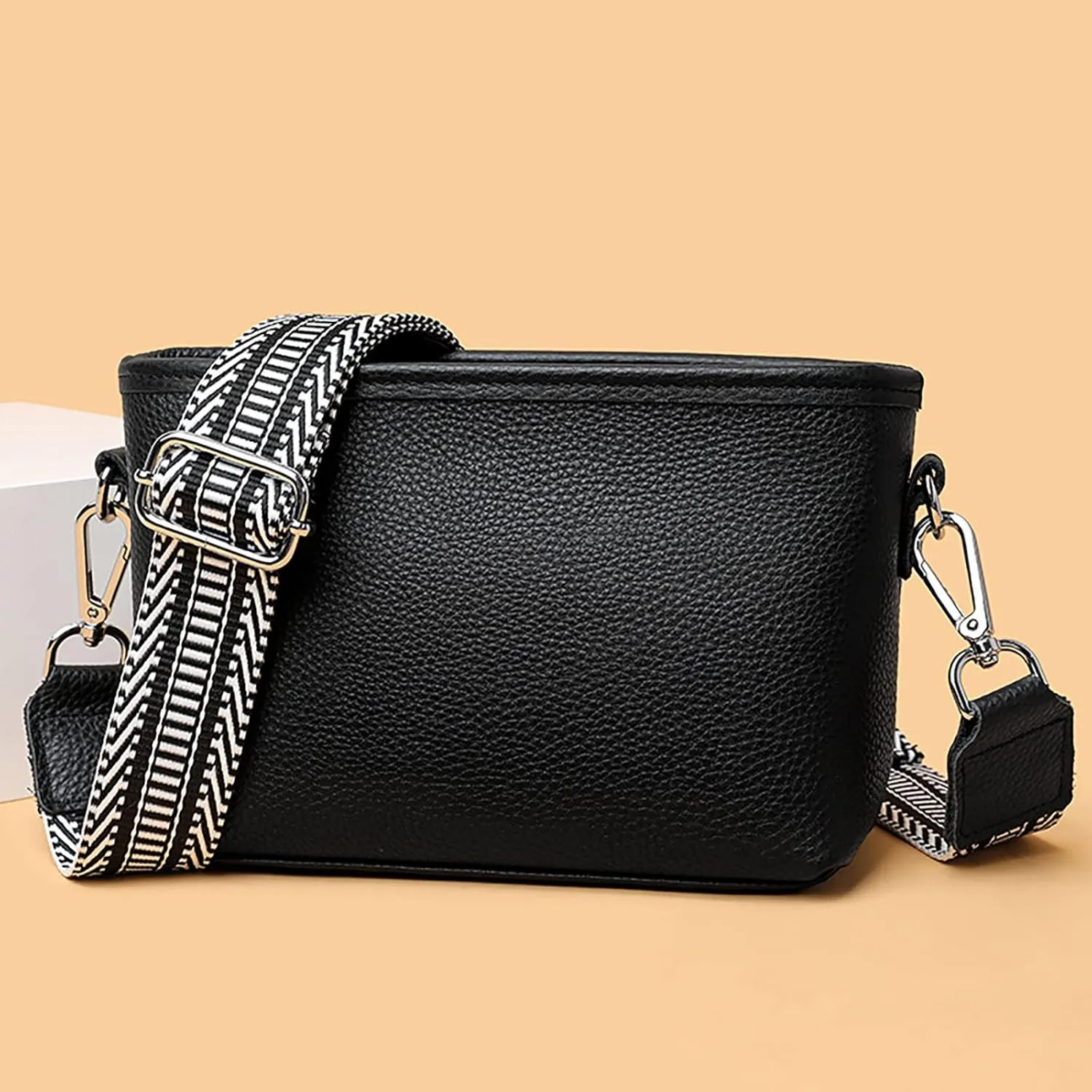 Leather Crossbody Bags for Women Crossbody Purses and Handbags Lightweight Pocketbook Womens Elegant Evening Bag(Black)