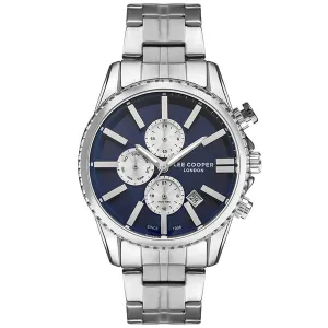 Lee Cooper Men's Watch Multi Function, Analog, Navy Blue Dial, Silver Stainless Steel Strap, LC07397.390