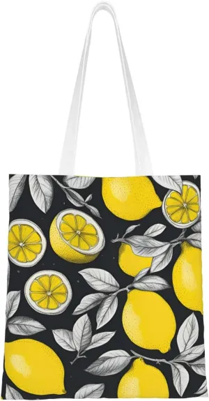 Lemon Fruit Pattern Print Canvas Tote Bag Reusable Shoulder Shopping Bags For Daily Use Shopping Travel