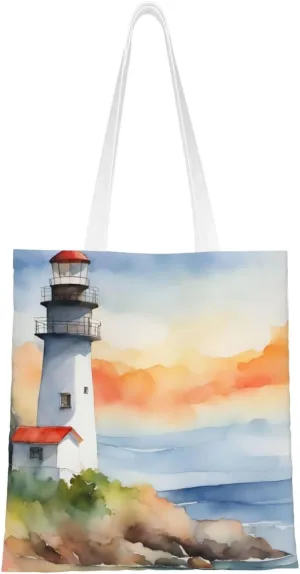 Lighthouse Print Canvas Tote Bag Reusable Shoulder Shopping Bags For Daily Use Shopping Travel
