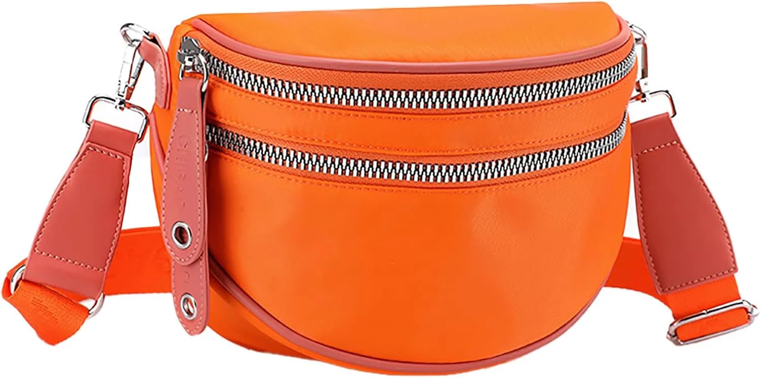 Lightweight Nylon Fabric Women's Bags Fashion Ladies Shoulder Crossbody Bags Casual Shopping Waist (Orange, One Size)