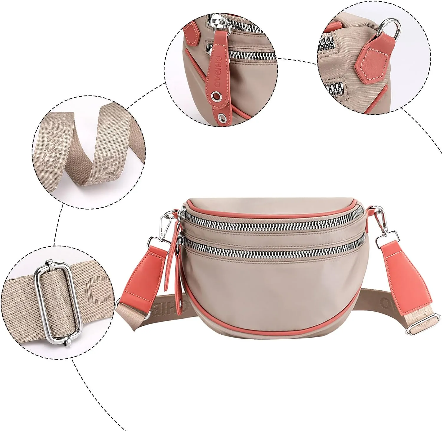 Lightweight Nylon Fabric Women's Bags Fashion Ladies Shoulder Crossbody Bags Casual Shopping Waist (Orange, One Size)