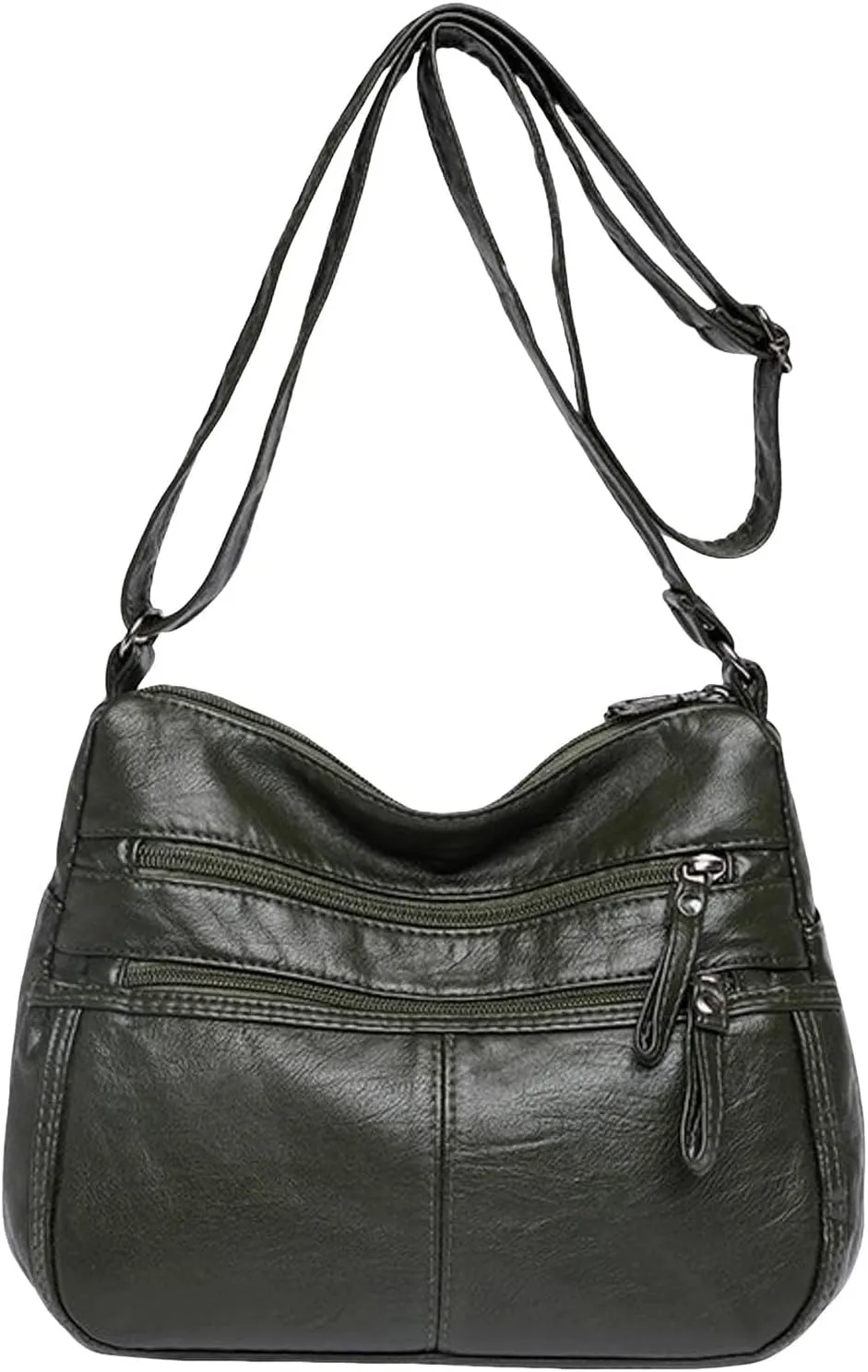 Lightweight Pocketbook Fashion Casual Women's Retro Soft Leather Zipper Double Pocket Shoulder Messenger Bag