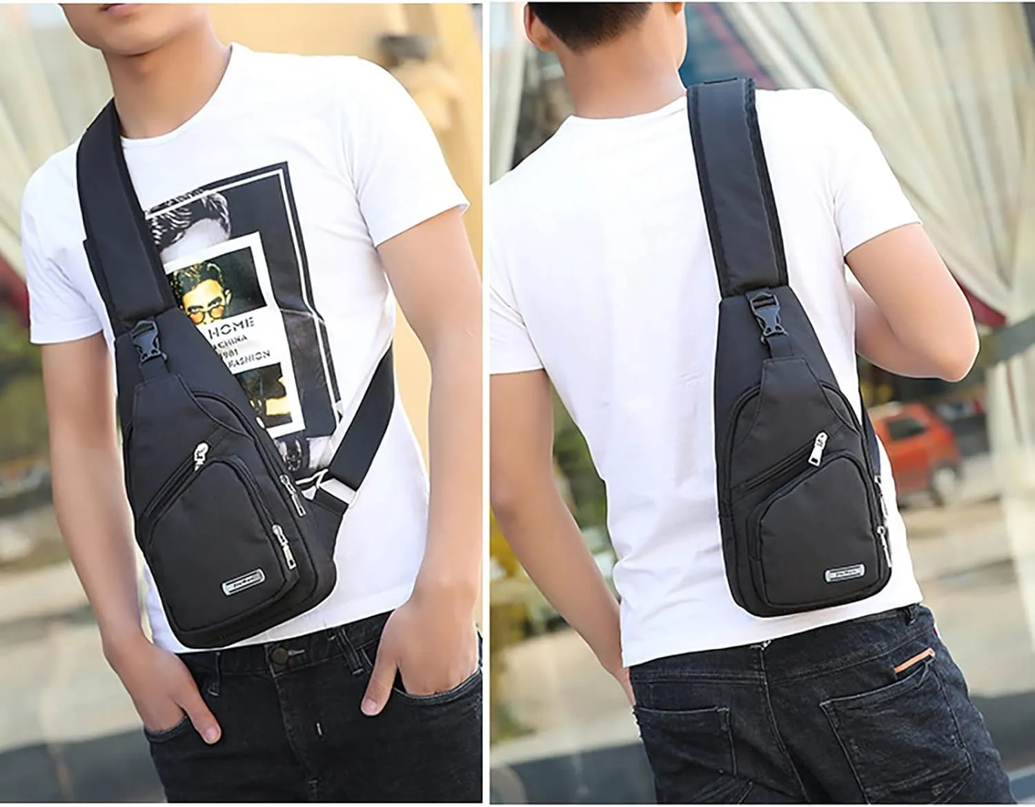 Lightweight Small Crossbody Bag for Women Men Cross Body Shoulder Bags with Keyholder Waterproof Backpack(Black)