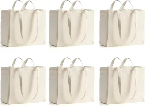 LINICE Reusable Grocery Bags Shopping Bags for Groceries Foldable Heavy Duty Canvas Tote Bag Washable Canvas Bag with Handles (6 Pack)