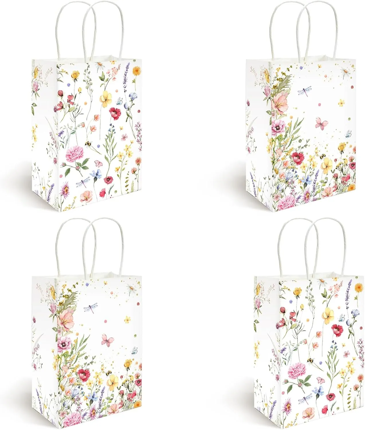 Lofaris 16PCS Wildflower Gift Bags - Floral Paper Bag with Handles, Small Wedding Party Favor Bag, Floral Gift Bags for Baby Shower, Bridal Shower, Birthday