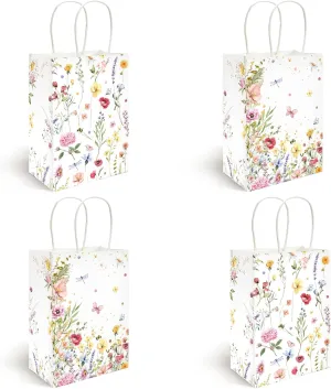 Lofaris 16PCS Wildflower Gift Bags - Floral Paper Bag with Handles, Small Wedding Party Favor Bag, Floral Gift Bags for Baby Shower, Bridal Shower, Birthday