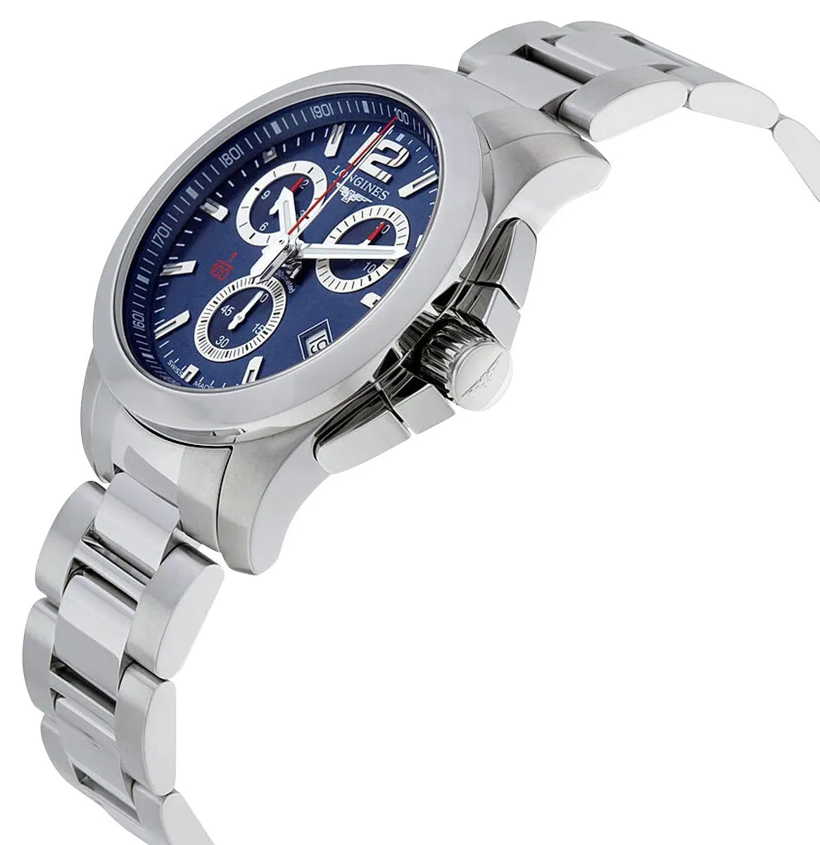 Longines Conquest Chronograph Stainless Steel Blue Dial Date Divers Quartz Mens Watch L3.700.4.96.6